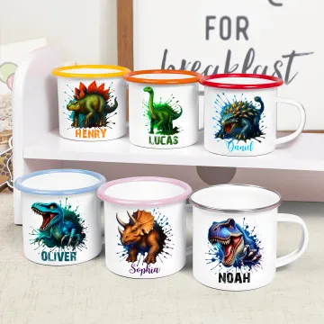Discover Design Your Favorite Dinosaur and Make Every Sip Special - Personalised 12 oz Name Enamel Mug