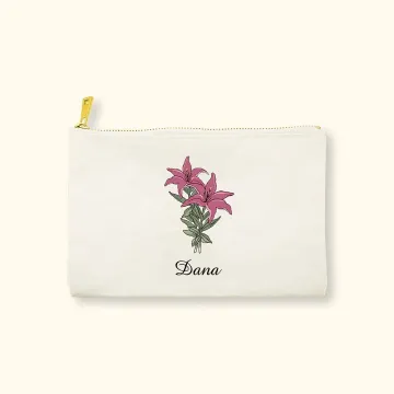 Discover Personalised Birth Flower Canvas Makeup Bag Mother's Day Birthday Gift for Mother Grandmother