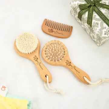 Discover Personalised Wooden Birth Flower Baby Hair Brush Comb Set with Name Newborn Baby Shower Gift for Boys Girls
