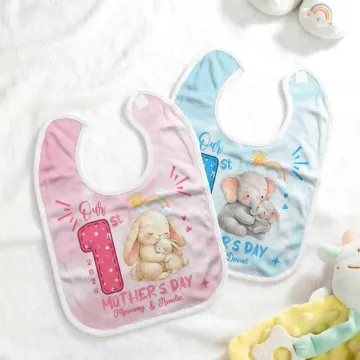 Discover Personalised Our 1st Mother's Day Cute Animal 100% Cotton Baby Bib with Names and Year Feeding Accessory First Mother's Day Gift for Newborn