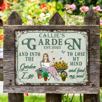 Discover Personalised Retro Garden Cartoon Character Metal Sign with Name and Date Garden Yard Decor Housewarming Birthday Gift for Mom Grandma Family Friends
