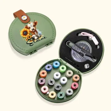Discover Personalised Portable Highland Cow Sunflower Sewing Kit Set Storage Box with Name Stitching Tools Supplies Gift for Tailor