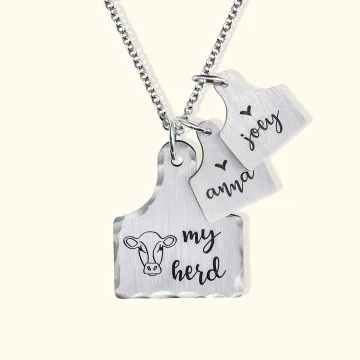 Discover Personalised Engraved Stainless Steel Cow Ear Tag Necklace Farming Jewellery Birthday Gift for Pet Lovers