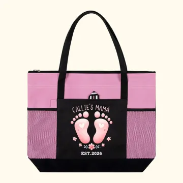 Discover Personalised Cute Pink Blue Baby Footprint Tote Bag with Name and Year Baby Shower Birthday Gift for Baby New Mom