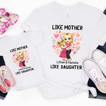 Discover Personalised Love Flower Hug Cartoon Characters 100% Cotton Baby Bodysuit T-shirt Parent-child Set with Name First Mother's Day Gift for Mom Kids