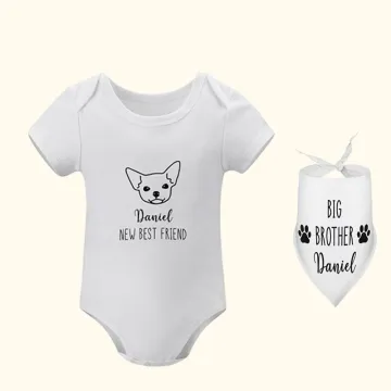 Discover Personalised New Best Friend Baby Onesie with Dog Scarf