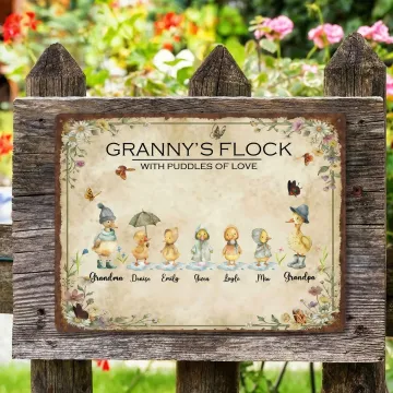 Discover Personalised Duck Family Retro Garden Metal Sign with Name and Text Garden Decoration Mother's Day Birthday Gift for Grandma Mom