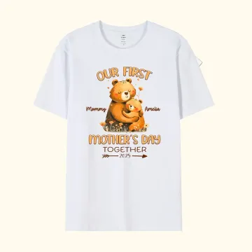 Discover Personalised Hugging Bears Our First Mother's Day 100% Cotton Adults T-shirt with Name First Mother's Day Gift For Mom