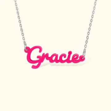 Discover Personalised Acrylic Pink Name Necklace Trendy Girl Pendant Jewellery Multicolour Available Birthday Gift for Her