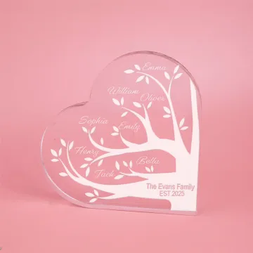 Discover Personalised Family Tree Acrylic Heart Plaque with Engraved Names and Text Home Decoration Birthday Gift for Grandparents Mom