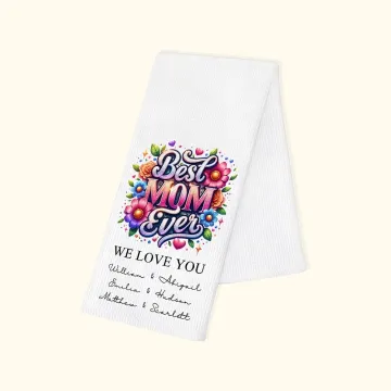 Discover Personalised Absorbent Cotton Best Mom Ever Flower Waffle Tea Towel with 1-6 Names Kitchen Accessories Birthday Mother's Day Gift for Grandma Mom