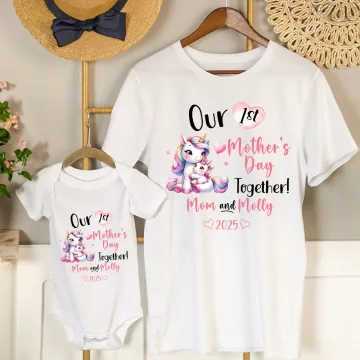 Discover Personalised Fantasy Unicorn Elephant Giraffe Animal 100% Cotton T-shirt Baby Bodysuit with Name Our 1st Mother's Day Birthday Gift for Baby Mom