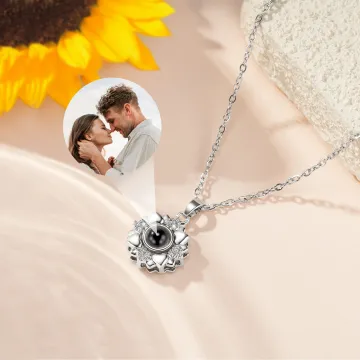 Discover Personalised Sunflower Photo Projection Necklace with 100 Languages I Love You Dainty Jewellery  Birthday Anniversary Gift for Women