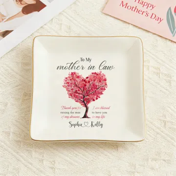 Discover Personalised Mother in Law Giving Tree Ceramic Jewellery Tray with Name and Text Mother's Day Birthday Gift for Mom Grandma