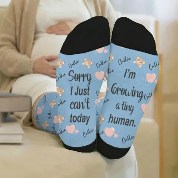 Discover Personalised Multicolor Bear Heart Baby Bottle Soft Mid-Calf Socks with Name and Text Daily Wear Pregnancy Mother's Day Gift for New Mom Wife Friend