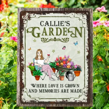 Discover Personalised Retro Gardening Cartoon Character Metal Sign with Name Garden Yard Decor Housewarming Retirement Birthday Gift for Mom Grandma Friends