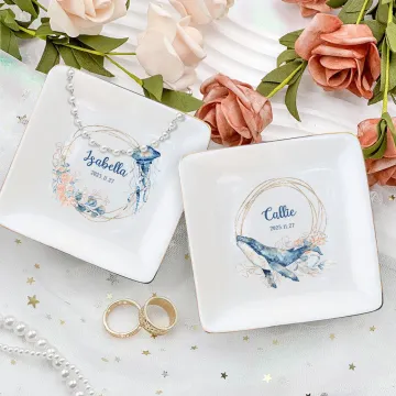 Discover Personalised Whale Jellyfish Marine Animal Square Ceramic Trinket Jewellery Dish with Name Birthday Anniversary Gift for Women