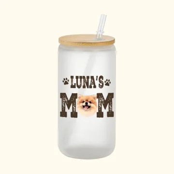 Discover Personalised Cute Dog Cat Mom Photo 20oz Frosted Glass Tumbler with Name Lid and Straw Birthday Anniversary Gift for Pet Lovers