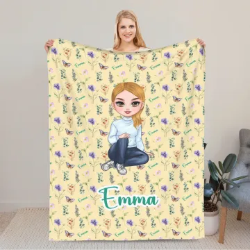 Discover Personalised Birth Flower Cartoon Character Soft Throw Blanket with Name Home Decor Christmas Birthday Gift for Family Friends Kid Teenager
