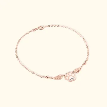 Discover Personalised Pet Paw Bracelet with Angel Wings Engraved Name Pet Theme Jewellery Memory Gift for Pet Lover