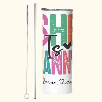 Discover Personalised Colourful Letter She Is Mom 20oz Skinny Tumbler with 1-16 Children Names and Bible Verse Mother's Day Christian Gift for Mummy Grandma