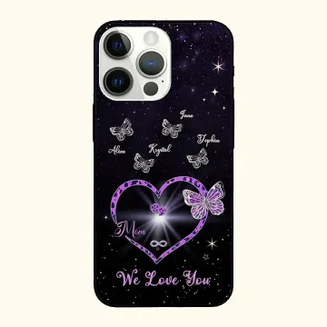 Discover Personalised Starry Sky Heart Pattern Phone Case with Butterfly and Name Mother's Day Birthday Gift for Mom Grandma