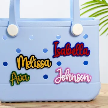 Discover Personalised Multicolor Glitter Name Acrylic Bag Button Charm Accessories for Bogg Birthday Beach Party Summer Vacation Gift for Her