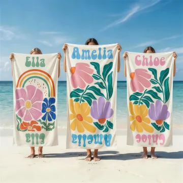 Discover Personalised Multicolor Floral Quick Dry Oversized Beach Towel with Name Travel Essentials Birthday Summer Vacation Party Gift for Women