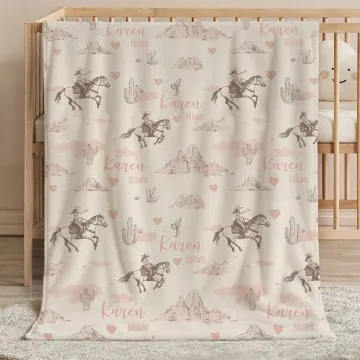 Discover Personalised Cowgirl Desert Soft Throw Blanket with Name Swaddle Room Decor Birthday Baby Shower Gift for Mom Newborn
