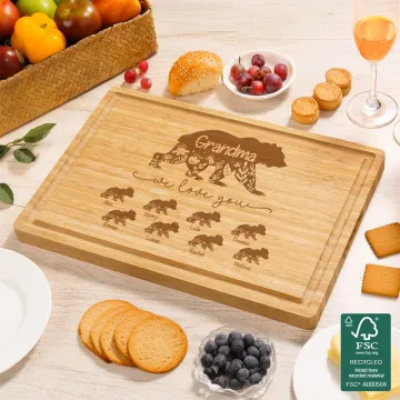 Discover Personalised Mom Bear Cubs We Love You Design FSC Bamboo Charcuterie Chopping Board with Juice Groove Birthday Mother's Day Gift for Mom Grandma