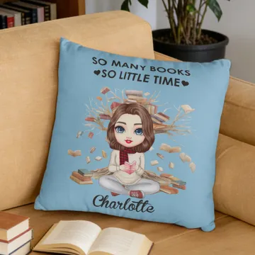 Discover Personalised Cartoon Character Soft Cushion Cover with Name Home Decor Book Club Birthday Gift for Women Girls Reading Lovers