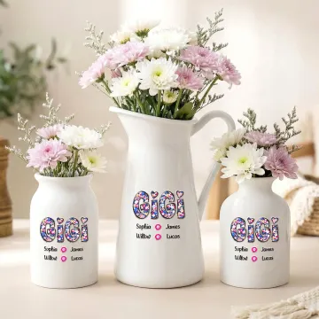 Discover Personalised Retro Floral Title Ceramic Flower Vase with 1-12 Names Home Decor Birthday Mother's Day Gift for Mom Grandma Woman