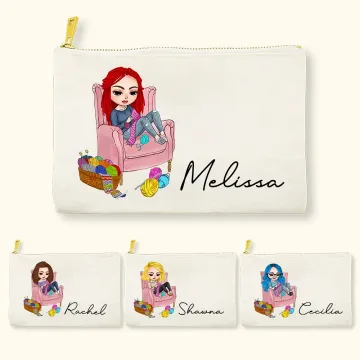 Discover Personalised Cute Cartoon Crochet Girl Canvas Crochet Hook Storage Pouch with Name Crochet Accessories Birthday Gift for Knitting Lovers