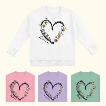 Discover Personalised Heart Birth Flower Crewneck Sweatshirt with 1 - 6 Names Birthday Mother's Day Christmas Gift for Mom Grandma