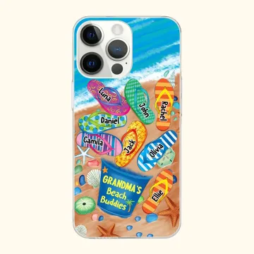 Discover Personalised Grandma's Beach Buddies Flip Flop Phone Case for iPhone with Names Birthday Mother's Day Gift for Family