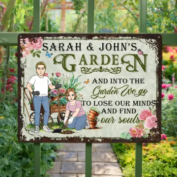 Discover Personalised Retro Cartoon Character Garden Metal Sign with Name and Text Garden Decoration Birthday Gift for Gardening Lovers