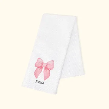 Discover Personalised 100% Cotton Pink Coquette Bow Kitchen Towel with Name Super Absorbent Housewarming Gift for Family
