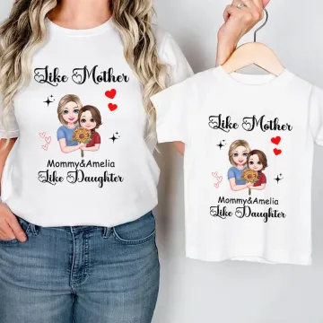 Discover Personalised Like Mother like Daughter Son Cartoon Mother and Child 100% Cotton T-shirt Set with Names Mother's Day Birthday Gift for Kid Mom