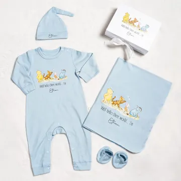 Discover Personalized Classic Winnie the Pooh 100% Cotton Baby Romper Hat Blanket Outfit with Name and Gift Box Baby Shower Gift for Newborn New Parents