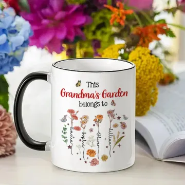 Discover Personalised This is Garden Belongs to Heart Birth Flowers 11 oz Ceramic Mug with 1-12 Names Birthday Mother's Day Gift for Mom Grandma
