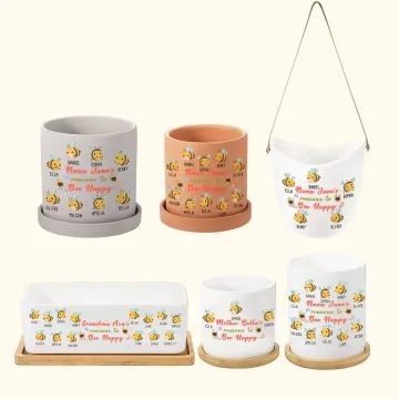 Discover Personalised Bumblebees Bee Happy Flowerpot with 2-15 Names Thanksgiving Birthday Gift Mother's Day for Family Mom Grandma
