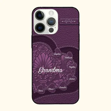 Discover Personalised Faux Leather Heart Phone Case for iPhone with 1-10 Names Birthday Gift for Grandma Mom