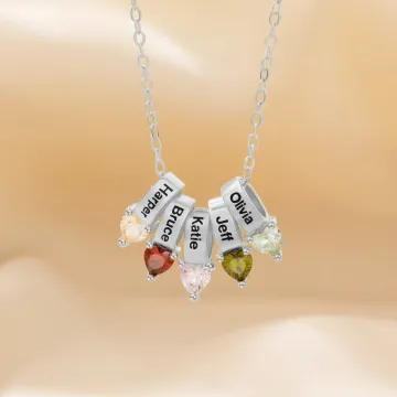 Discover Personalised Family  Heart Birthstone Necklace with 1- 5 Names Dainty Jewellery Anniversary Mother's Day Birthday Gift for Mom Grandma