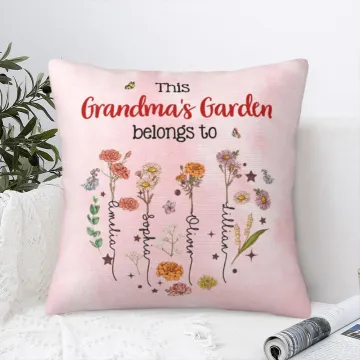 Discover Personalised Heart This Garden Belongs To 1-12 Birth Flowers Soft Throw Pillow Cover with Names Home Decor Birthday Mother's Day Gift for Mom Grandma