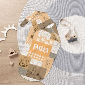 Discover Personalized Multicolor Collage Classic Winnie the Pooh 100% Cotton Baby Swaddle Sack and Hat Set with Name Baby Shower Gift for Newborn