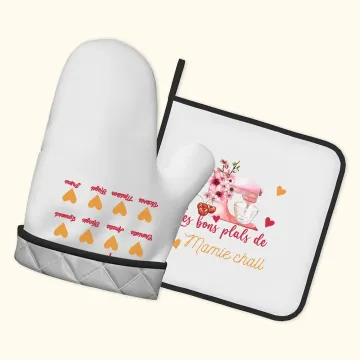 Discover Personalised Heart Flower Set of 2 Kitchen Glove and Pot Holder with Name and Text Mother's Day Gift for Mom Cooking Lover