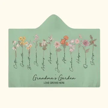 Discover Personalised Watercolor Birth Flower Hooded Blanket with Name Soft Warm Floral Home Decoration Birthday Gift for Family