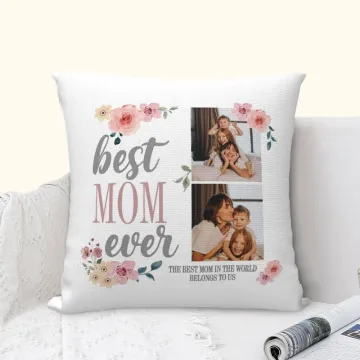 Discover Personalised Best Mom Ever Photo Collage Floral Throw Pillow Cover with Text Mother's Day Gift for Mother Grandma