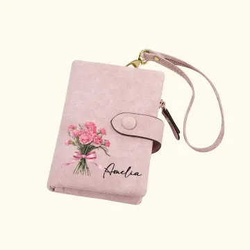 Discover Personalised Birth Flower Bouquet Tri-fold Wristlet Name Wallet with Card Holder Birthday Gift for Women