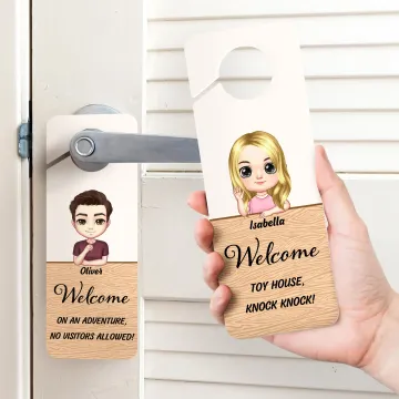 Discover Personalised Cartoon Character Door Hanger with Name and Text Door Knob Decoration Birthday Office Gift for Family Friends